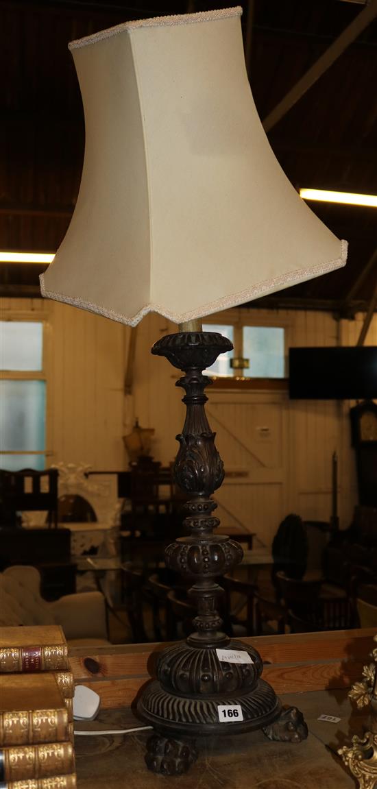 Carved wood lamp